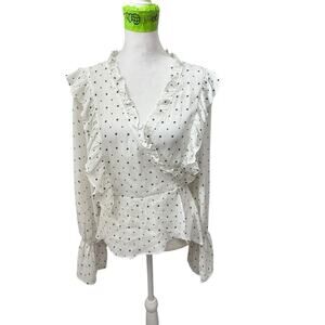 Market Long Sleeve Ruffle Front And Back Shirred White Stars Blouse Size L